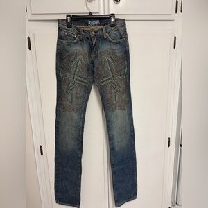 Vintage Kippy’s Cubic Enigma Studded Jeans Turquoise Western Rhinestone Denim